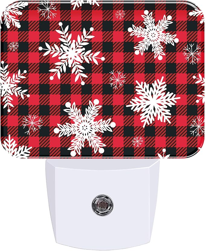 Night Light Snowflakes on Buffalo Plaid Plug-in Wall LED Night Lamp with Dusk-to-Dawn Smart Sensor Lamp for Adult Bedroom Living Room Hallway Kitchen