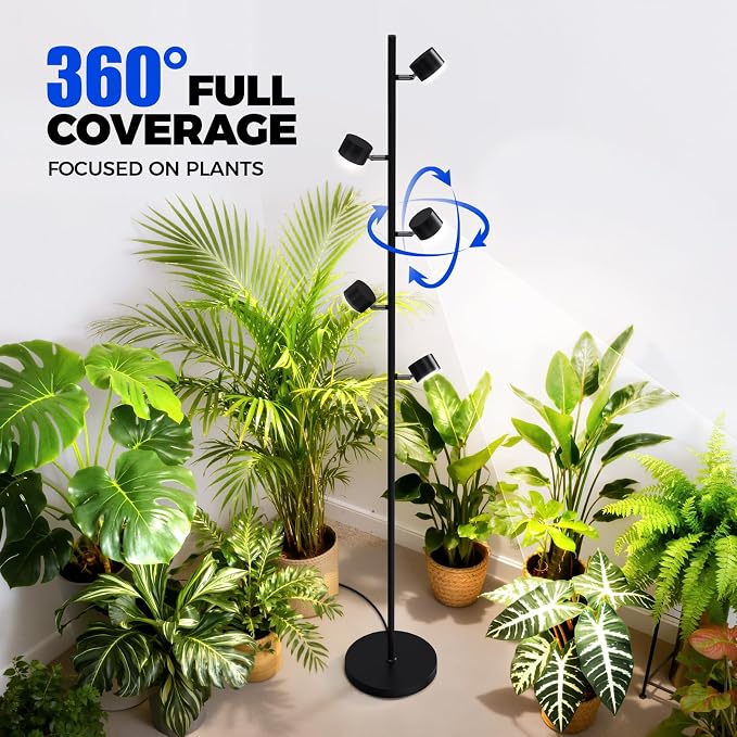 Barrina T1X5 Floor Grow Lights for Indoor Plants, 50W, 5000K, Full Spectrum, Adjustable 5 Heads, High PPFD, 6FT with Foot Switch, Vertical Plant Lights for Growing, Standing Grow Lights for Tall Plant