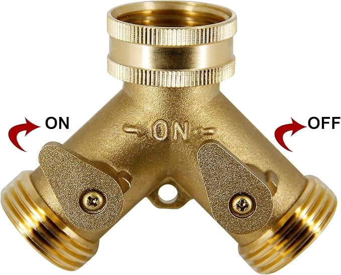 Lifynste 2 Way Brass Hose Splitter, 3/4" Brass Garden Hose Connectors Adapter, 1 Pack