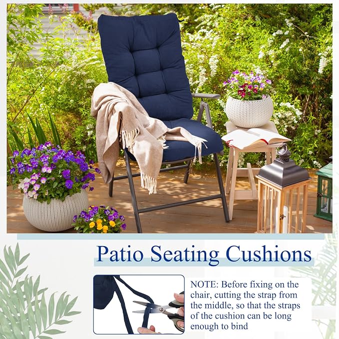 Juexica 4 Sets Outdoor Patio Chair Cushions Seat High Back Tufted Pillow Replacement Rocking Chair Cushions Pads for Patio Summer Seasonal Indoor Home Office (Navy Blue)