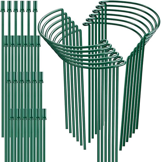 12 Pack 32 or 16 inch Adjustable Plant Support Stakes, Heavy-Duty Half Round Peony Support, Garden Plant Stakes Cage for Outdoor Plants, Peony, Tomato, Hydrangea, (16In Support +16In Extension Tubes)