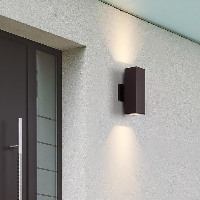 mirrea Modern Outdoor Porch Light Patio Light in 2 Lights with Aluminum Rectangular Tube and Tempered Glass Cover Waterproof Wall Sconce 2 Pack Oil Rubbed Bronze