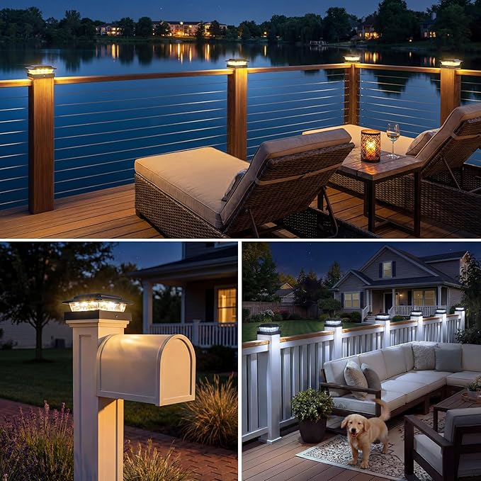 kolpop 4x4 Solar Post Cap Lights Outdoor 12Pack- 3 Color Temperatures& 2 Level Brightness, IP65 Waterproof, 16 LED Black Fence Deck Post Light Solar Powered Only for 4×4/3.5×3.5 Wood/Vinyl Posts