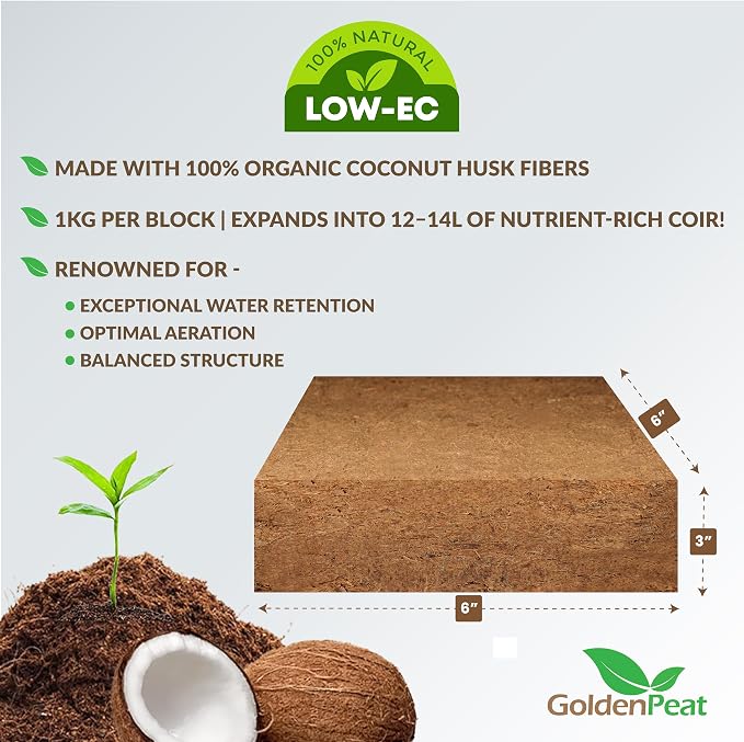 Organic coco pith block (12x1 kg Blocks) - Low EC, sustainable growing medium for gardens, pots & seed starters. Just add water to transform these compact blocks into 170L of fluffy nutrient-rich coir