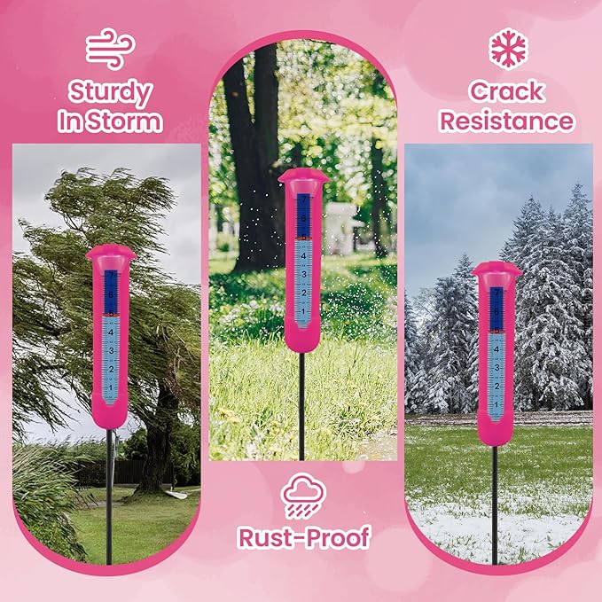 Upgraded Rain Gauge Outdoor, Freeze Proof Rain Gauge with Silicone Cover & Levelling, Large Clear Numbers and Adjustable Height Decorative Rain Measure Gauge with Float Marker for Yard, Garden, Lawn