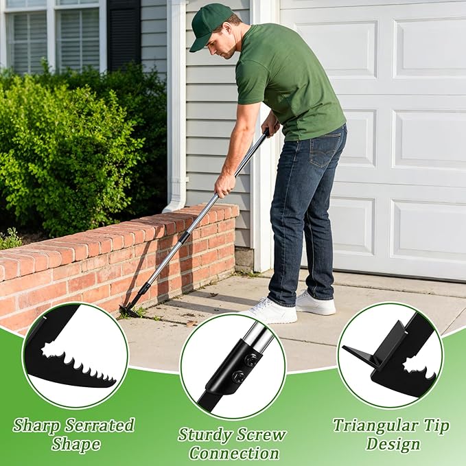 MUDEREK Crack Weeder Tool Set - Upgraded & Lengthened Manual Manganese Steel Crevice Weeding Tool with Adjustable Handle for Moss Weed Removal in Driveways, Patios, Pavers, Garden Cracks