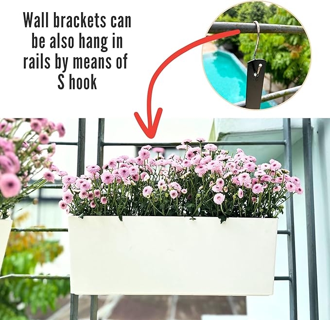 LaLaGreen Wall Hanging Planter Outdoor (4 Pack, 20 Inch) Wall Mounted Self Watering System Window Boxes with Bracket, White Rectangular Plant Pot Flower Box Container Indoor Modern Herb Kitchen Decor
