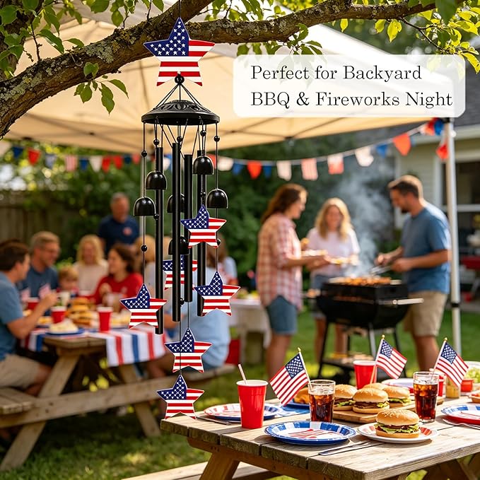 36 Inch American Flag Wind Chimes for Outside, 250th for Women Men – Memorial Day & Independence Day Decoration for Garden Porch Balcony Yard