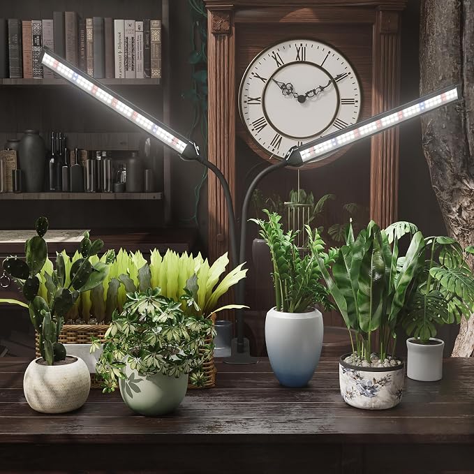 GooingTop Grow Light,24W (160Watts Equiv) 5000K White Full Spectrum LED Growing Lamp Clip on Desk for Indoor Plants,Bulbs Replaceable & Non-dimmable (Black, 80Watts)