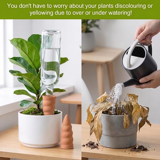 Terracotta Watering Spike Set, 6 Pcs Self Watering Planter Insert, Automatic Plant Watering Devices for Vacation Care, Garden/Office/Outdoor/Indoor Plant Decoration