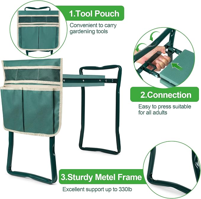 Garden Kneeler and Seat, Garden Bench for Kneeling and Sitting, Garden Stool and Kneeler with A Tool Pocket, Eva Soft Foam Pad for Kneeling and Seating, Gardening Gifts for Women Men Seniors Gardener