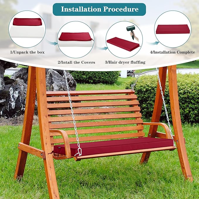 Outdoor Bench Cushions 48 x 18 Inch Thick Waterproof Porch Swing Cushions with Tie Patio Furniture Chair Cushion Bench Pad Color Fastness Backyard Seat Pads Burgundy