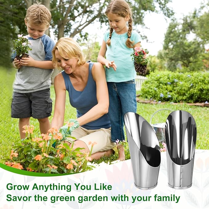 M METERXITY 1-Pack Bonsai Soil Scoops, 2.8inch/7.2cm Stainless Steel Garden Soil Scoops Bucket Shovel Potting Scoopers for Transplanting/Flower Planting, Small Gardening Tools [Silver Tone]