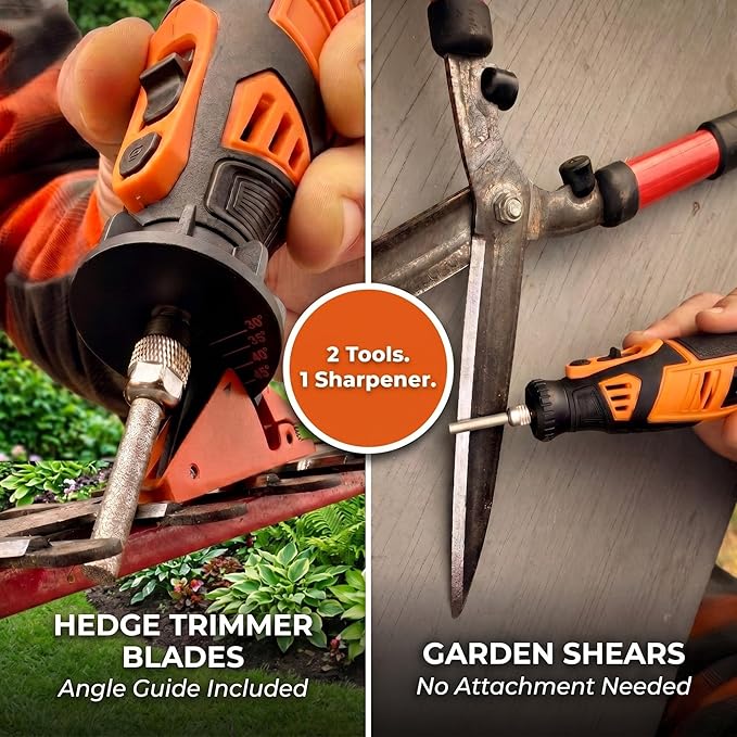 Sharp Pebble Cordless Hedge Trimmer Sharpener Kit – 4 Adjustable Angles (30°-45°) for Hedge Shears & Trimmers – Portable Diamond Bit Sharpener for Gas, Electric & Cordless Trimmers