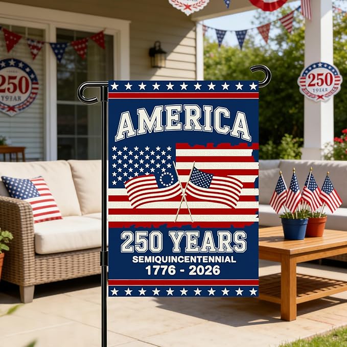 250 Anniversary Usa Garden Flags for Outside, 250 Anniversary USA Flag 1776-2026 Commemorative Patriotic Yard Sign Outdoor Stars & Stripes Design Banner 4th of July Decorations Double Sided Waterproof 250 Year American Flag 12x18 Inch