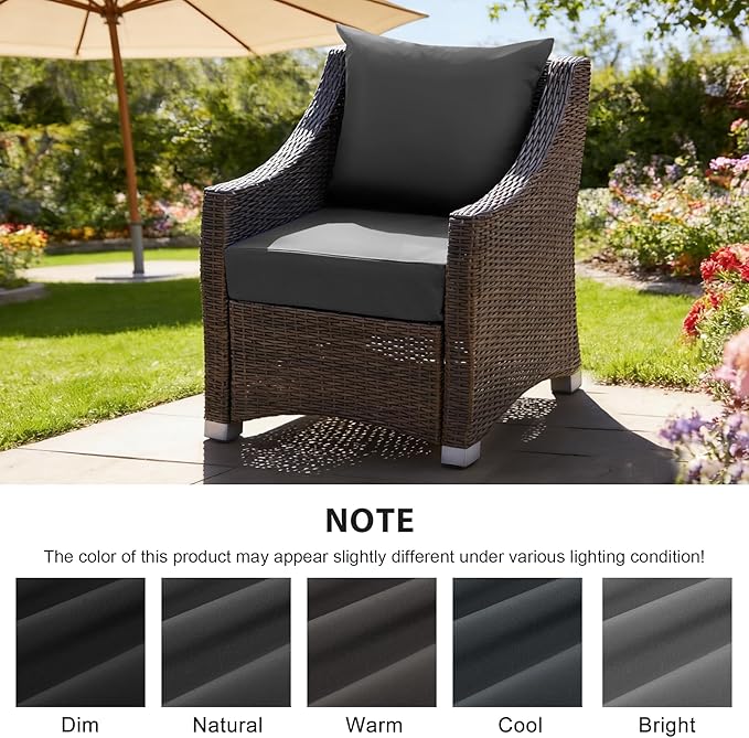 Outdoor Deep Seat Cushion Set, 24x24 Inch Water-Resistant & Fade-Resistant Outdoor Chair Cushions, Patio Furniture Cushions with Removable Cover for Patio Chair, Sofa, Dark Grey (Set of 2)