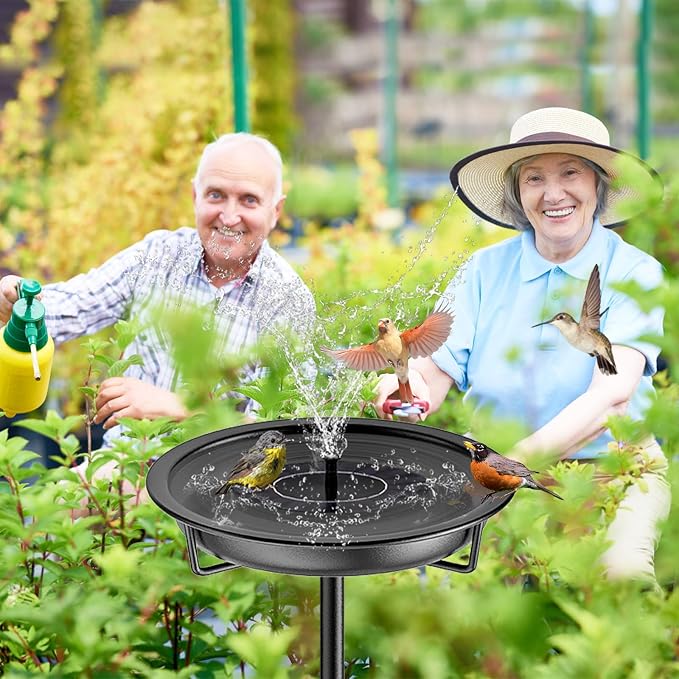 Metal Bird Bath for Outside Garden Birdbath Bowl, 36.2" Height Freestanding Bird Feeders for Outdoors with 4 Prongs Base Stake, Standing Birdfeeders for Yard Lawn Decor (Black)
