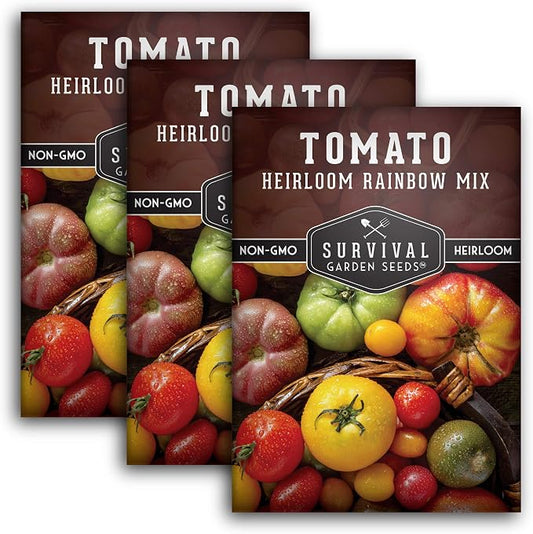 Heirloom Rainbow Mix Tomato Seeds for Planting - Colorful Heirloom Varieties Seed Blend, High Yield Garden Tomatoes, Non-GMO Open Pollinated - Survival Garden Seeds (3 Pack)