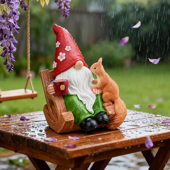 Garden Gnomes Figurines, 7.1" Resin Funny Spring Gnome Statues for Outdoor Patio Yard Lawn Decor, Indoor Home Coffee Bar Gnomes Decorations, Gift for Holidays, Birthdays, Christmas, Valentine's Day