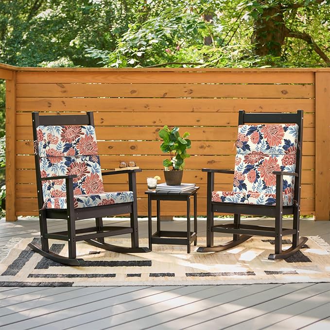 DYTXIII Outdoor High Back Chair Cushions Set of 2, 44"x22" Water Repellent Patio Seat Cushions with Elastic Sponge, All Weather Chair Pads for Rocking, Dining Chairs, Patio Furniture - Ruby Flower