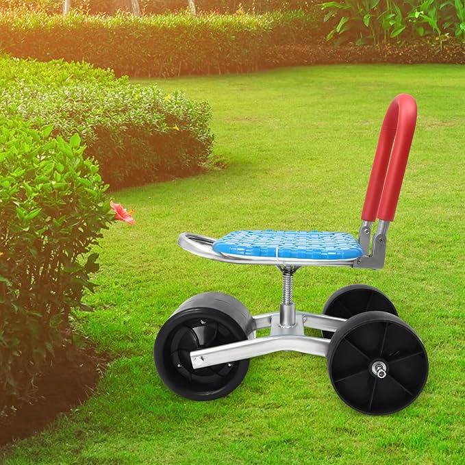 Garden Rolling Cart with Seat, Outdoor Garden Stool Scooter Rolling Work Seat, Adjustable Height Gardening Work Stools 360° Swivel for Home Agricultural Lawn Yard Planting