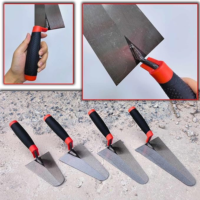 4 Pack Margin Trowel Set, 6” 7” 8” & 9” Carbon Steel Arc Edging Building Bricklaying Trowel, Masonry Trowel Hand Tool Kit for Brickwork, Concrete, Cement, Plaster, Tile Construction Projects
