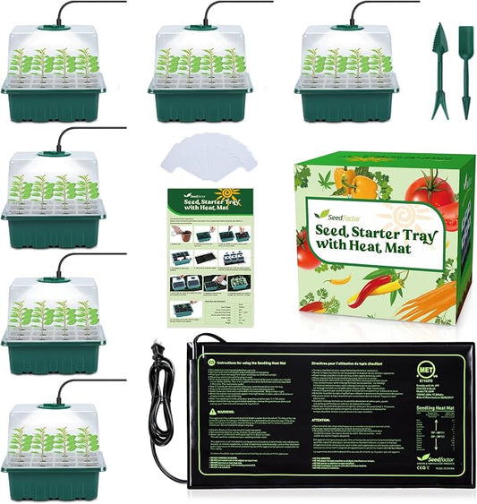 7-Pack Seed Starter Kit with Grow Light (12 Cells per Tray), Plant Germination Trays with Adjustable Humidity Dome Seed Trays Seedling Starter with Base Trays for Germination
