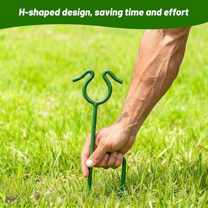 14 inch Garden Hose Guide Spike, Metal Hose Guides for Garden Heavy Duty Rustproof Coated Stake Keeps Water Hose Out of Flower Beds for Outside Lawn & Yard Plant Protection (Green - 4 Pack)