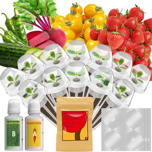 12 Pods Fruit Seed Pod Kit for AeroGarden, iDoo, Ahopegarden - Compatible with All Hydroponics Indoor Garden, 350+Seeds Include Strawberry, Cherry Tomato, Cucumber, Radish, Pea, Pepper and Beet
