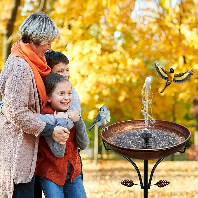 Metal Bird Bath for Outdoor, Vintage Free Standing Birdbathswith Metal Stake Stand,Detachable Bird Baths Feeder Bowl for Garden Patio Yard Lawn Decor,Upgraded 5-Pronged Base (Antique Bronze)