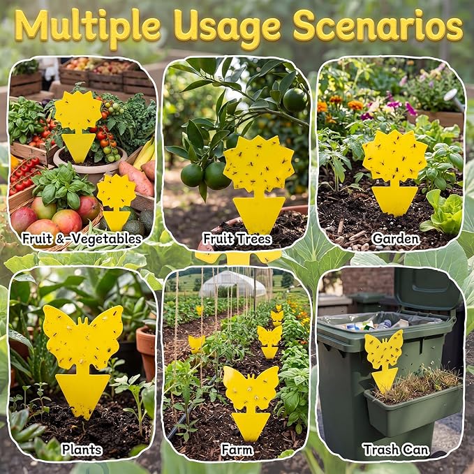 400 Pcs Fruit Fly Sticky Traps Yellow Fungus Gnat Sticky Traps Indoor Plant Fly Stickers Butterfly Sunflower Bug Stickers for Houseplants Kitchen Indoor Outdoor Garden Insect Catcher