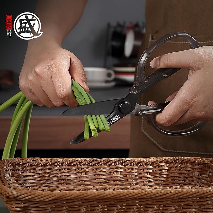 MITSUMOTO SAKARI Japanese Kitchen Scissors, Heavy Duty Detachable Kitchen Shears with Titanium-Plated Stainless Steel Blades, Clear Acrylic Handles for Meat, Fish, Nuts & Vegetables