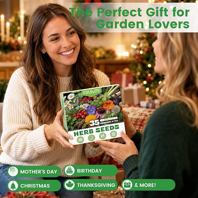 35 Medicinal & Tea Herb Seeds Variety Pack – 16,400+ Non-GMO Heirloom Seeds for Indoor & Outdoor Gardening: Basil, Chamomile, Rosemary, Mint, Oregano, Lavender & More