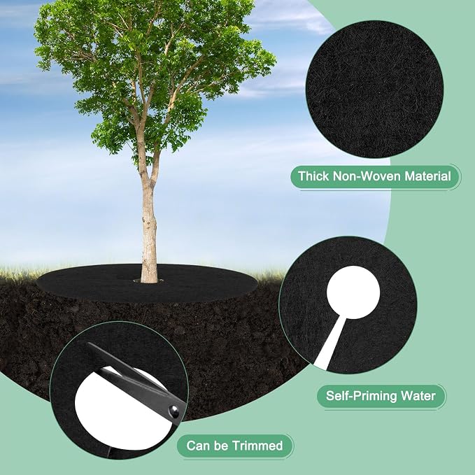 M METERXITY 2-Pack Non-Woven Tree Mulch Ring, 16.5 Inch Reusable Tree Protector Mat W 12 Garden Stakes for Landscape Control Plant Root Protection Tree Ring Weed Fabric Cover [Black]