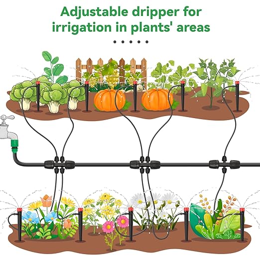 Drip Emitters for 1/4" Tubing: 360° Adjustable Irrigation Dripper, 50pcs | Includes 1/4" Barbed Coupling Fitting - 1/4" Drip Emitter for Drip Irrigation System Kits, Greenhouses – for Home Gardeners