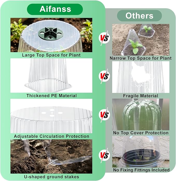 30 Pack Garden Cloches for Plants, Reusable Plant Covers with Adjustable Rotary Vent, Frost Protection, Protect from Animals Snails Birds Insects, Mini Greenhouse, 9.44" H x 7.48" D