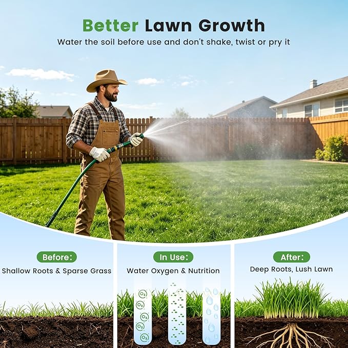 Manual Lawn Core Aerator with 4 Hollow Tines, Adjustable Height Grass Aeration Tool with Widened Footrest, Heavy Duty Plug Aerator for Lawn Yard Soil Compaction Relief