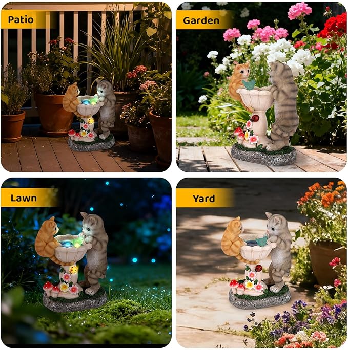 Ecloverlife Solar Cat Statue for Garden Decor, Weatherproof Auto Light, Installation-Free Outdoor Ornament for Yard, Patio, Balcony, Birthday & Housewarming Gift for Grandma