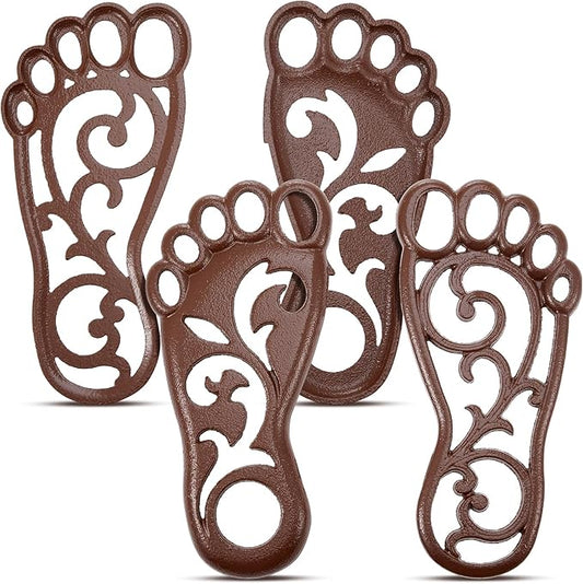 Hicarer 2 Sets Cast Iron Garden Stake Down Stepping Stones Feet Heavy Duty Footprint Stepping Mat Walking Stones for Garden Walkway Decor Cast Iron Flagstone Lawn Panel Walkway Landscaping Outdoor