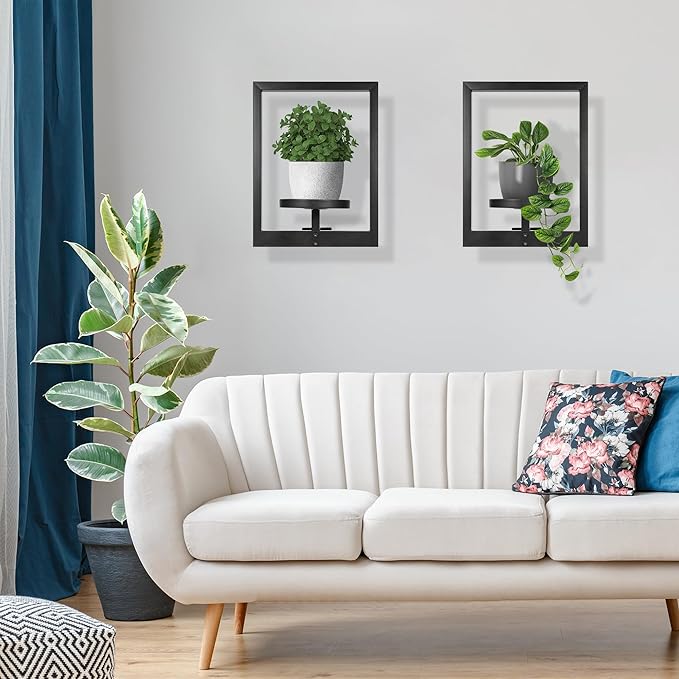 Heavy-Duty Wall Planters for Indoor Plants, Modern Metal Hanging Plant Holders, Picture Frame Wall Plant Shelves for Living Room, Balcony, Patio, Window Garden Décor, 3-Pack