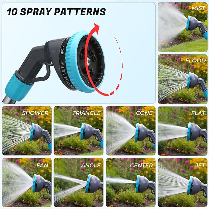 Hushee 2 Pack Garden Hose Watering Wand, 17.7 Inch Metal Watering Wand with 10 Spray Patterns and Shut Off Valve, Hose Sprayer Nozzle for Hanging Baskets Shrubs Plants Garden Lawn(Blue)