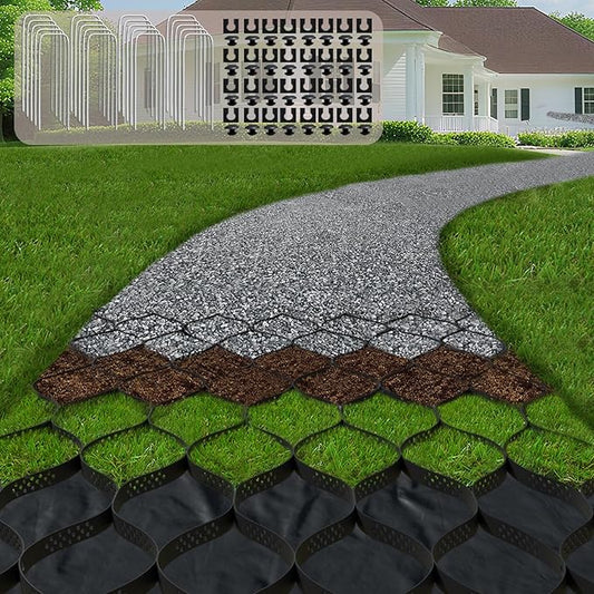 2" Thick Gravel Ground Grid 6.5ft x 33ft - Geo Grid Driveway Stabilization Grids, Gravel Retainer Grid 1885 LBS Per Sq ft, Geocell Geogrid for Walkway Driving RV Parking Slopes and Garden