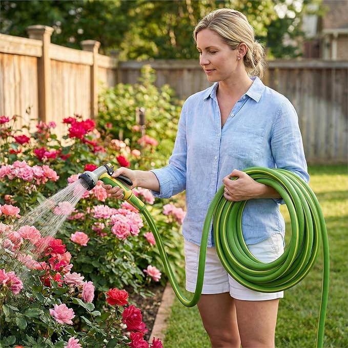 PremiumPro 75FT 5/8" Heavy Duty Reinforced Garden Hose, Large Flow,600 PSI Burst Pressure, Four Layer Hybrid Polymer Anti Kink with 360 Swivel Brass Connectors and handle for yard,washing & irrigation