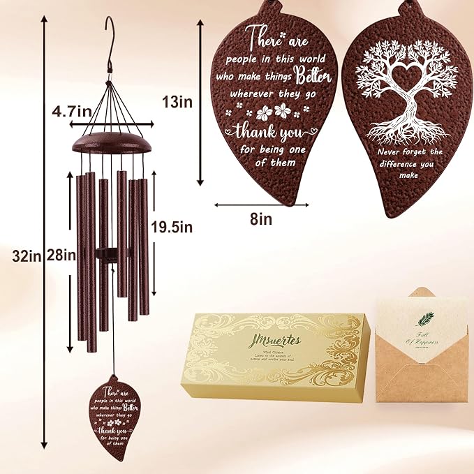 Thank You Gifts for Women Men, Thank You Wind Chimes, Appreciation Gifts for Employee Coworkers Pastor Teachers Colleague, Thanksgiving Day Hostess Gift for Family Friends, Bronze,32"