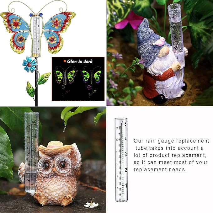 YZDTECH 8 PCS Rain Gauge Glass Replacement Tube Best Rated for Yard Garden Outdoor Lawn, 5 inch with Tube Brush