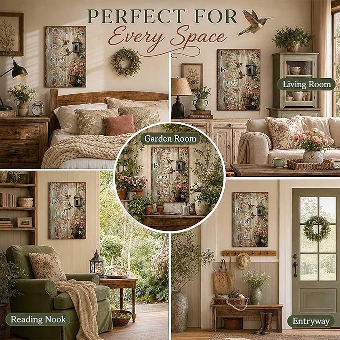 Garden Signs for Outside Vintage Hummingbird Tin Sign Inspirational Wall Decor Do What Makes You Happy Metal Decor Rustic Farmhouse Floral Wall Art for Garden Home Decoration 12x8 Inch