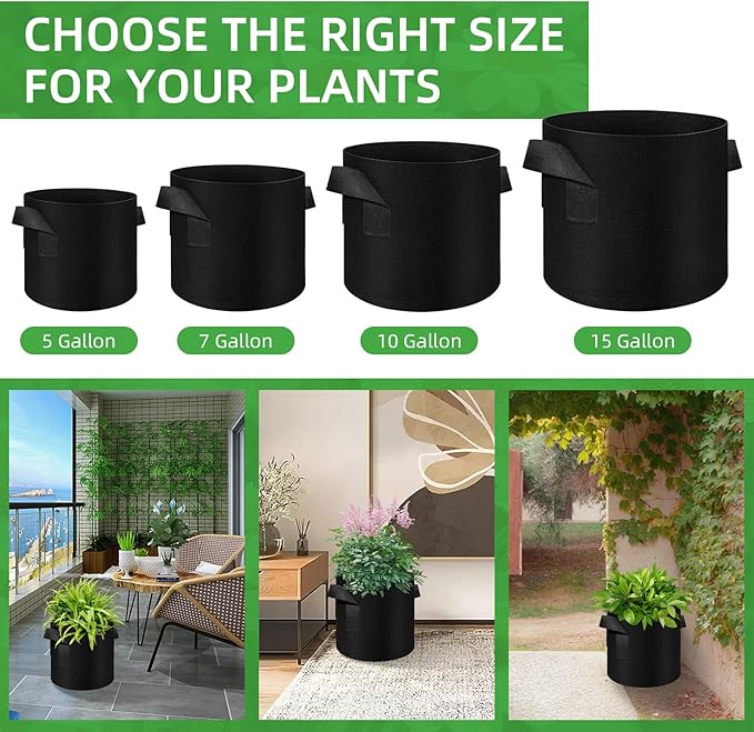LITLANDSTAR 50 Pack 7 Gallon Plant Grow Bags, Breathable Felt Non-Woven Aeration Fabric Plant Grow Pots, Garden Planting Containers for Nursery Vegetable Flower Grow Bags with Handles (13.8x11.8inch)