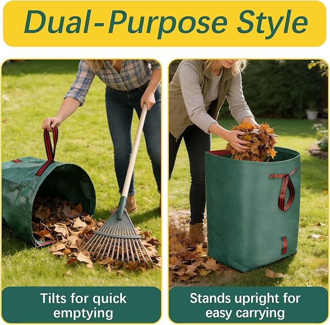 4 Pack 53 Gallon Dustpan Type Leaf Collector Bag lawn leaf bag holders, reusable and foldable canvas garden trash bags, lawn leaf containers