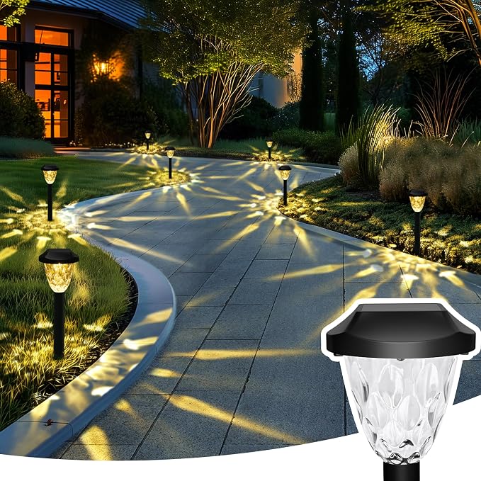 GIGALUMI 8 Pack Solar Lights Outdoor, Solar Pathway Lights with Great Pattern, Waterproof Auto On/Off Solar Powered Light for Outside Yard Garden Walkway Driveway Lawn Pathway