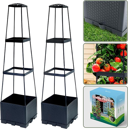 2 Packs Raised Garden Bed Tomato Planter Box with Trellis,44.8" Self-Watering Tomato Cage with Trapezoidal Trellis for Climbing Plants Flowers Vegetables Vine in Patio Garden Indoor Outdoor